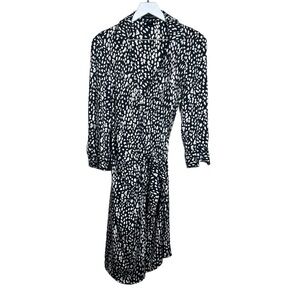 Pink Tartan Women’s Black And Cream Silk Wrap Collared Dress Size 4